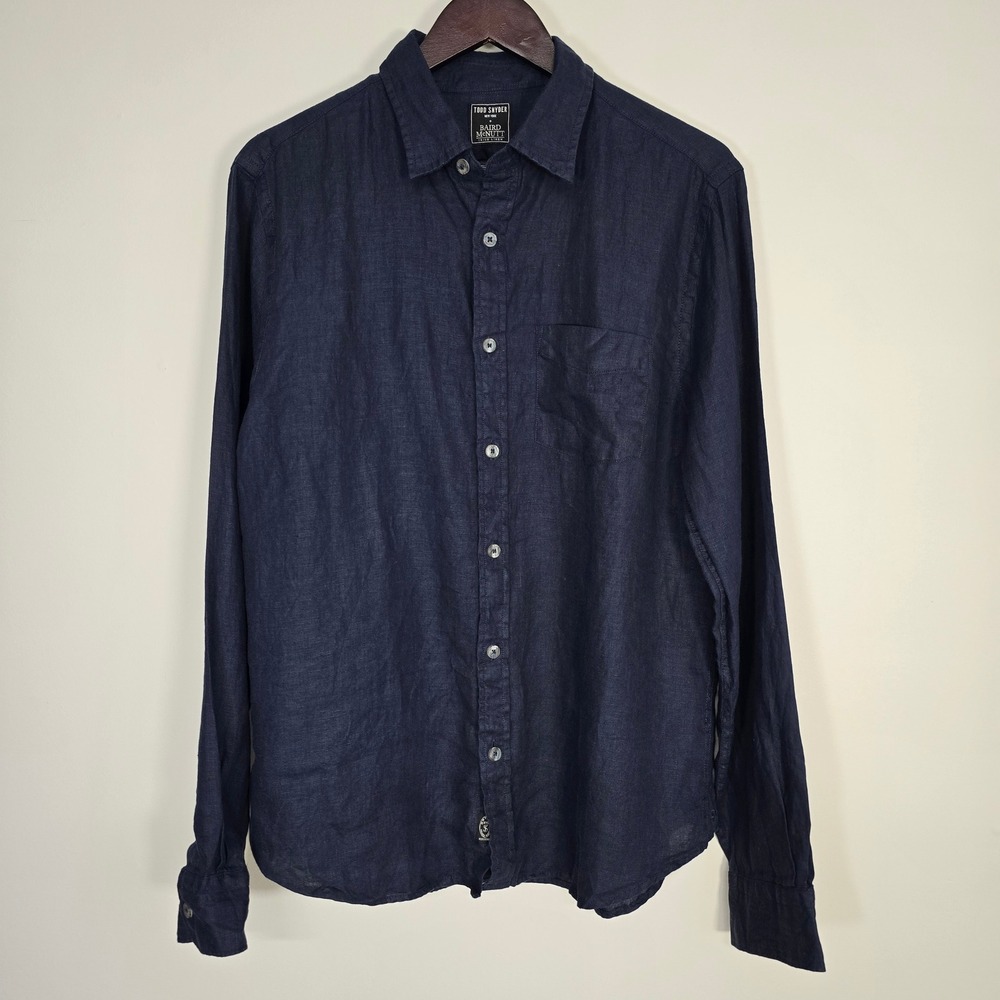 Todd Snyder Baird McNutt Linen Shirt Mens L Navy Slim Fit Coastal Minimalist